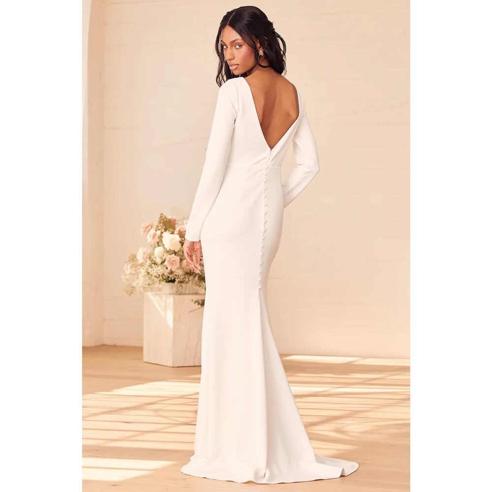 NWOT Lulus Feeling of Forever White Long Sleeve Mermaid Dress Wedding Bride XL - Picture 2 of 5